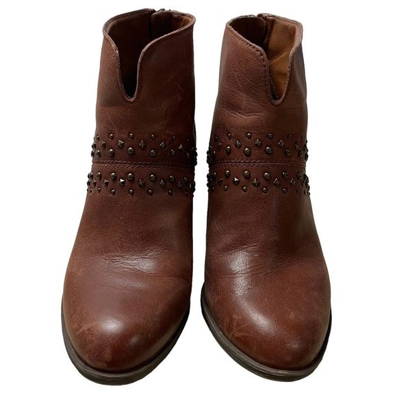 Lucky Brand Sancha Brown Zip Up Studded Heel Bootie Boots - Picture 5 of 11